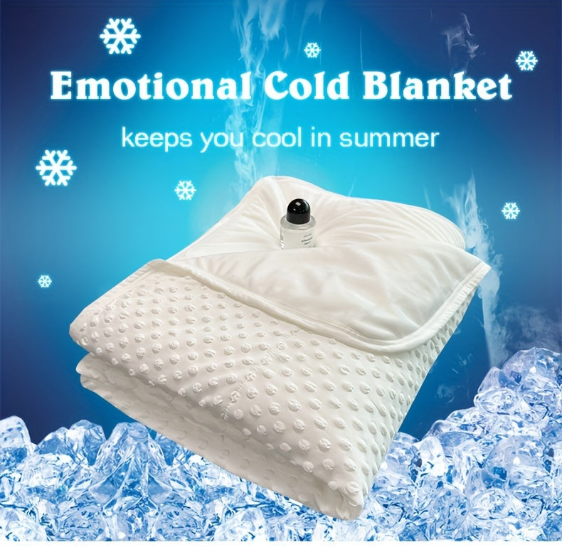 Emotional Cooling Blanket for Relaxation - Soundwave technology Embossed Striped Design with Ball Accents, 100% Polyester Breathable Lightweight Summer Throw, Machine Washable Wrinkle-Resistant Multi-Use Blanket & Shawl in White & Grey, Comfortable Shawl,