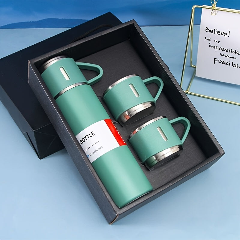 4pcs Per Set, Including 3 Small Cups+1 Water Cup, Insulated Cup Set, Stainless Steel Bottle 500Ml/ 16.9Oz Insulated, Perfect for Hot And Cold Drink, Perfect for Business And School Three Lid Portable Fashion Spot Business Event Gift Set Stainless