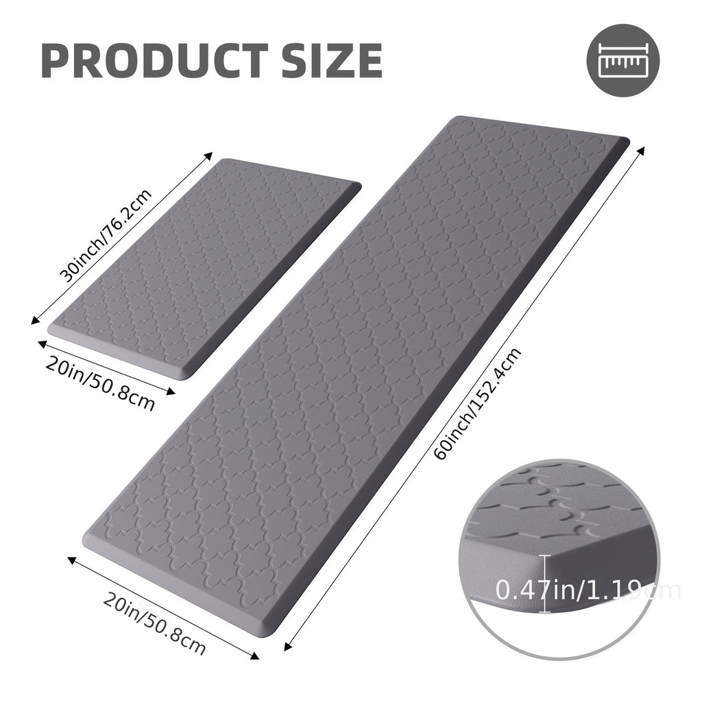 [Non-Slip Kitchen Mats] 2pcs Non-Slip Cushioned Kitchen Mats for Floor | Anti Fatigue Mats for Standing, Office, Sink, Laundry - Grey