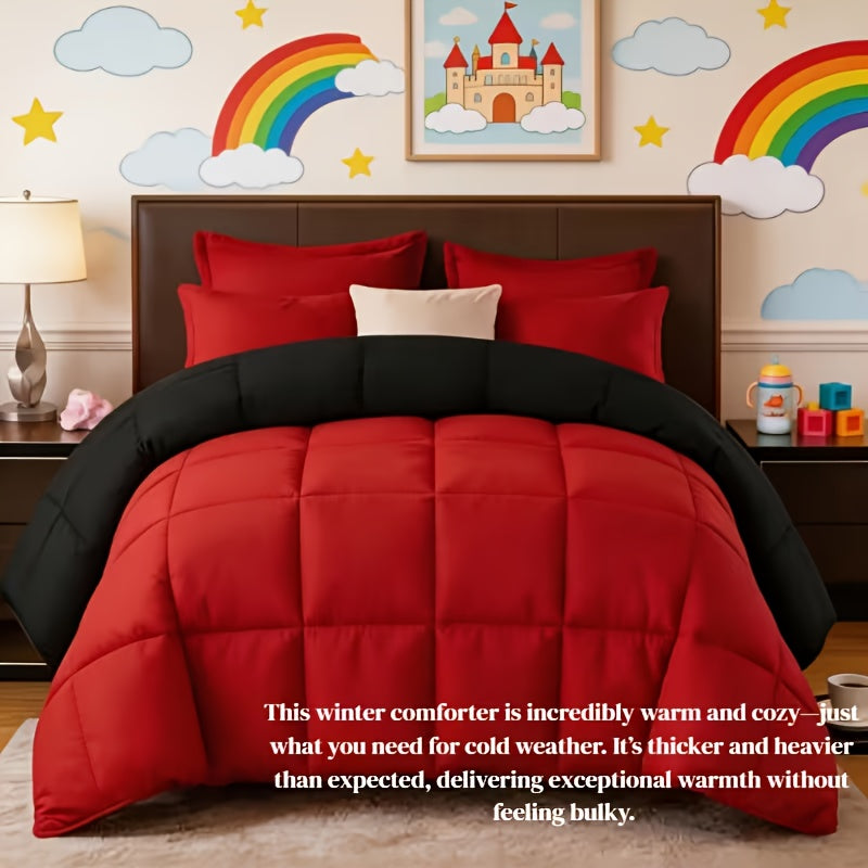 2/3pcs Red And Black bedding with All-Season Comforter, Available in Standard Double/King Double/Super King Sizes. Includes 1 Comforter And 1/2 Pillowcases, Suitable for Kids' Rooms, School Dormitories, Apartments