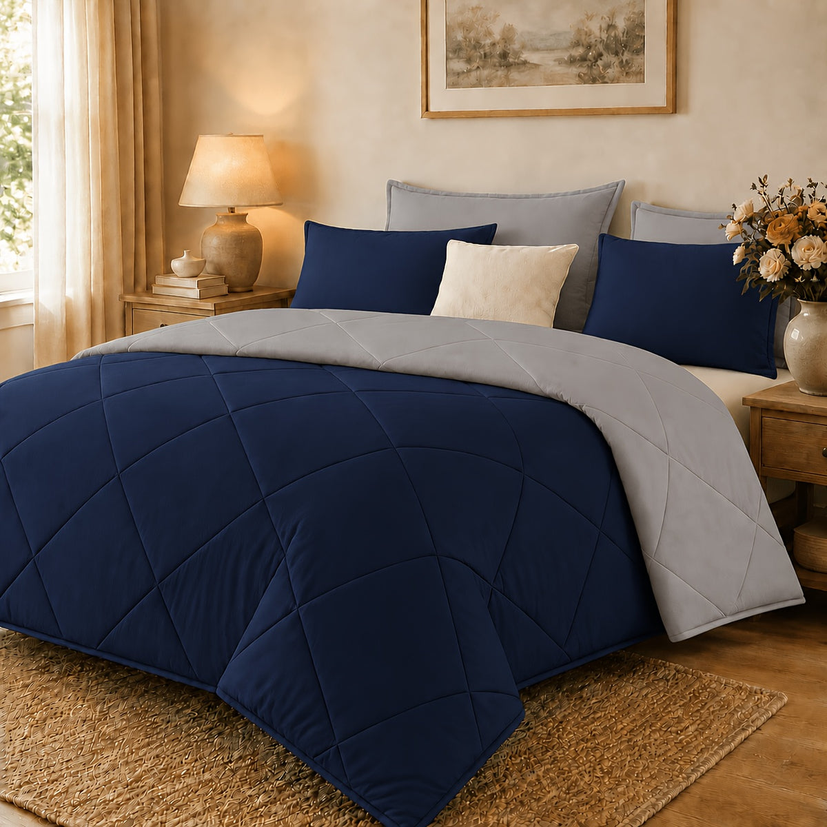 2/3pcs Solid Color Diamond Quilted Large/King Size Bedding, Soft, Comfortable, and Fluffy with Microfiber Filling and Lightweight, Breathable Fabric. Easy to Care for, Warm for All Seasons. Includes Comforter and Pillowcases. Luxurious Quality