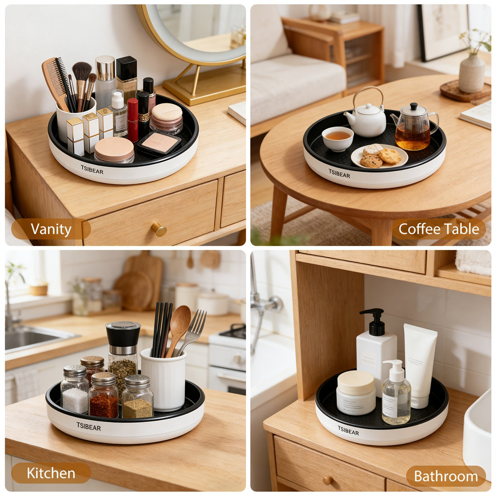 360° Rotating Lazy Susan Turntable Organizer – Non-Slip Spice Rack for Kitchen Cabinet, Countertop & Dining Table – Single-Layer Tray for Jars And Condiments
