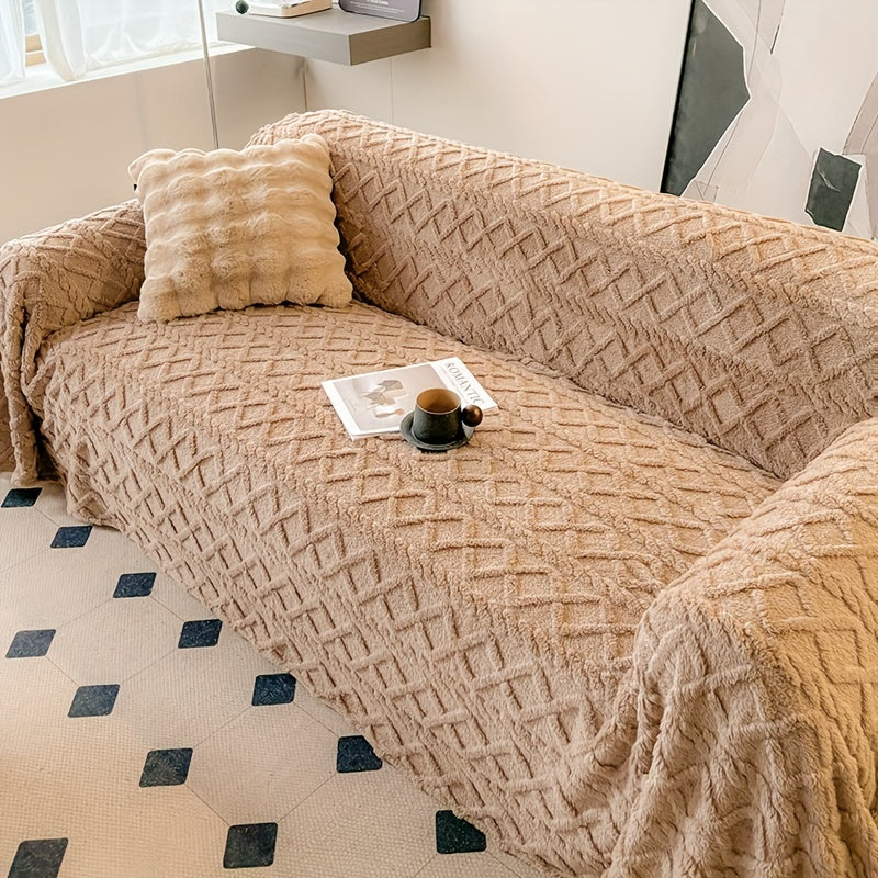 1pc Modern Jacquard Shu Velveteen Sofa Throw Cover - Pet Friendly Slipcover with Soft Plush Feel - Machine Washable, Non-Printing Single Piece Couch Protector for Home Decor - Fits Armchair to 4-Seater Sectional Sofas