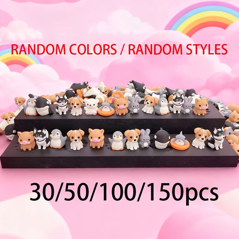 30/50/100/150pcs Multi-color Printing 6 Mini Animal 3D Printed Statue Ornaments for Home Decoration, Colorful And Exquisite Decorations, Suitable for Fairy Gardens, Landscapes, No Batteries Required, PLA Material, Christmas Styles Are Random.