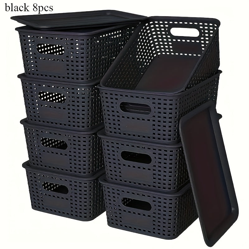 8pcs Plastic Storage Basket Set with Lids, Elegant And Spacious - Suitable for Desktop Organization, Document Storage, Storage, Home Organization - Multi-Functional Shelf Baskets