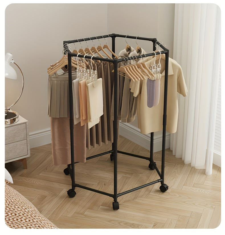 Hexagonal Rotary Clothes Rack, Self-Standing Vertical Clothing Hanging Rack, Suitable for Laundry And Household Storage Space Saving (Black/White), Easy Storage Device, Durable Structure, High-Quality Materials, Small Apartment Living, Convenient