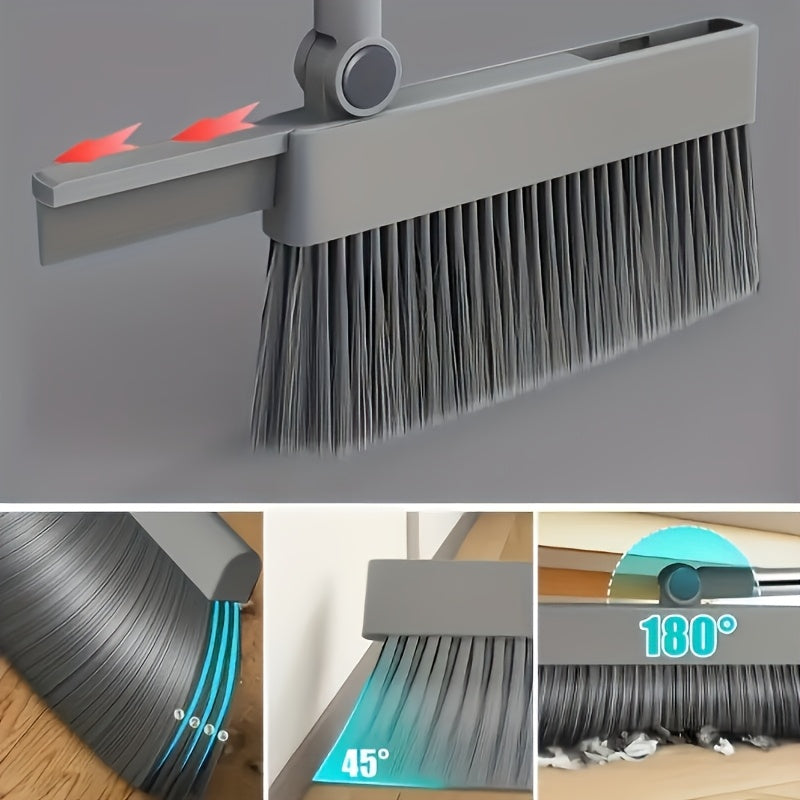 3-in-1 Upright Broom And Dustpan Combo, Long Handle Floor Sweeping Brush Set With Comb Teeth Dustpan, Garbage Bag Holder, Indoor Outdoor Cleaning Kit For Kitchen, Balcony, Patio, Garage, Party Cleanup