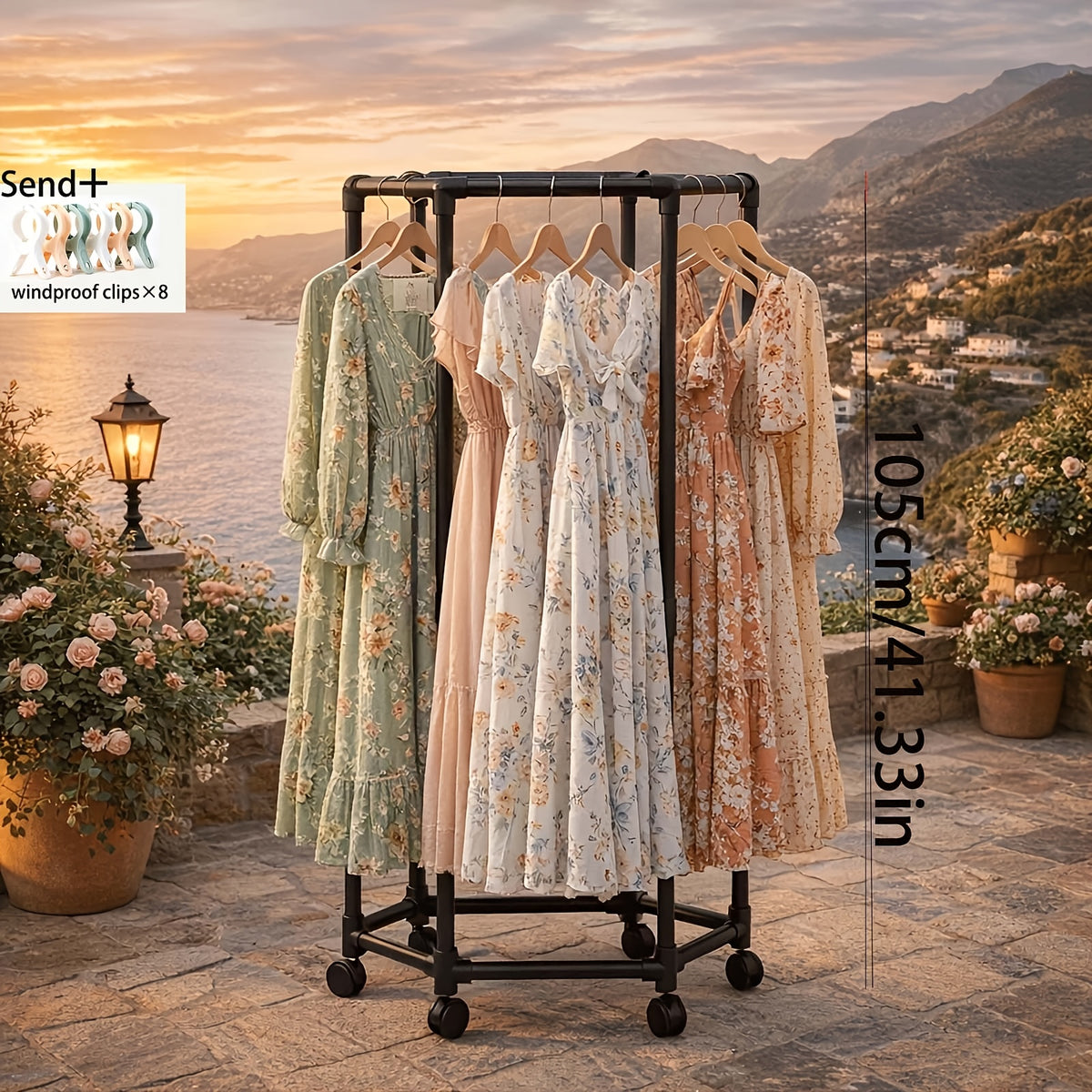 Heavy-Duty Rotating Clothing Rack with Wheels - Freestanding Space-Saving Garment Organizer Suitable for Bedroom, Laundry Room, Commercial Use, Multifunctional Rotating Dresser Rack with Hanging Rods for Coats, Dresses, Pants Storage