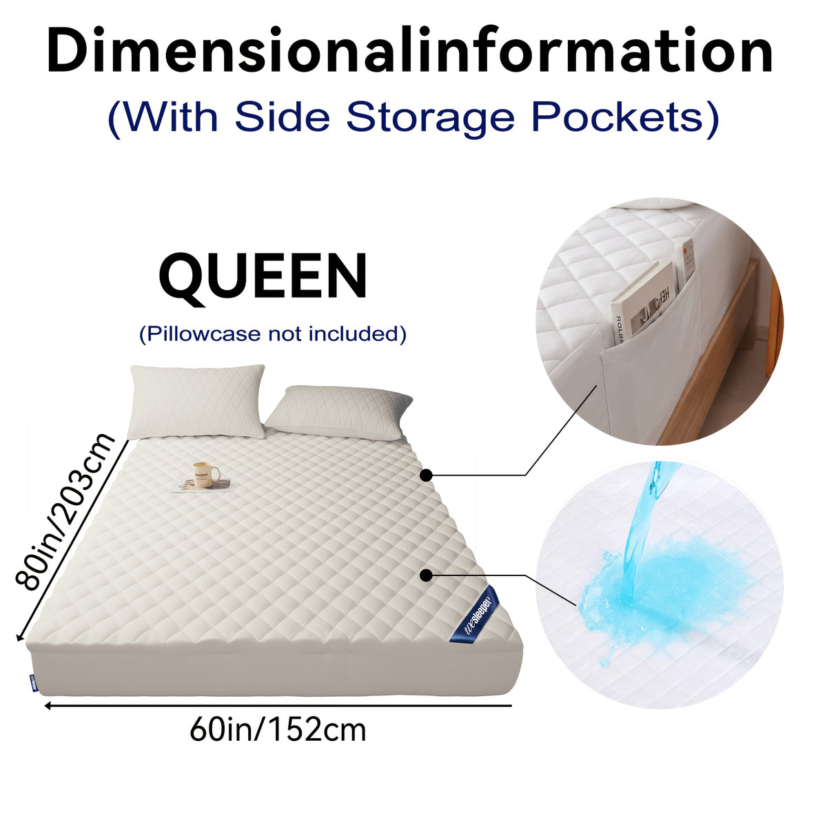 1pc Luxury Waterproof Mattress Protector with Side Storage Pocket, Diamond Quilted Deep Pocket Mattress Cover Including Random Color, Breathable Cooling Mattress Pad, Soft Noiseless Bed Protector for Twin Full Queen King