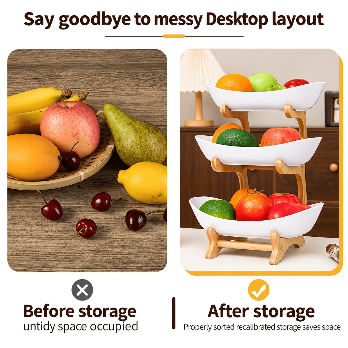 A Creative Two-Layer/Three-Layer Kitchen Fruit Basket, Large-Capacity Layered Fruit Basket, European-Style Dried Fruit Plate, Bamboo And Wood Frame, Household Snack Plate, Candy Tray, Fruit Basket, Bamboo And Wood