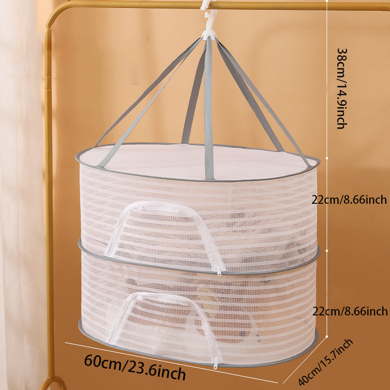 Foldable 2/3 Layer Mesh Drying Rack for Herbs, Clothes, And More - Includes Hooks And Zippers, Ideal for Drying Fish, Buds, Fruits, Hydroponic Flowers, Vegetables, And Dolls (Single Pack), Drying Racks