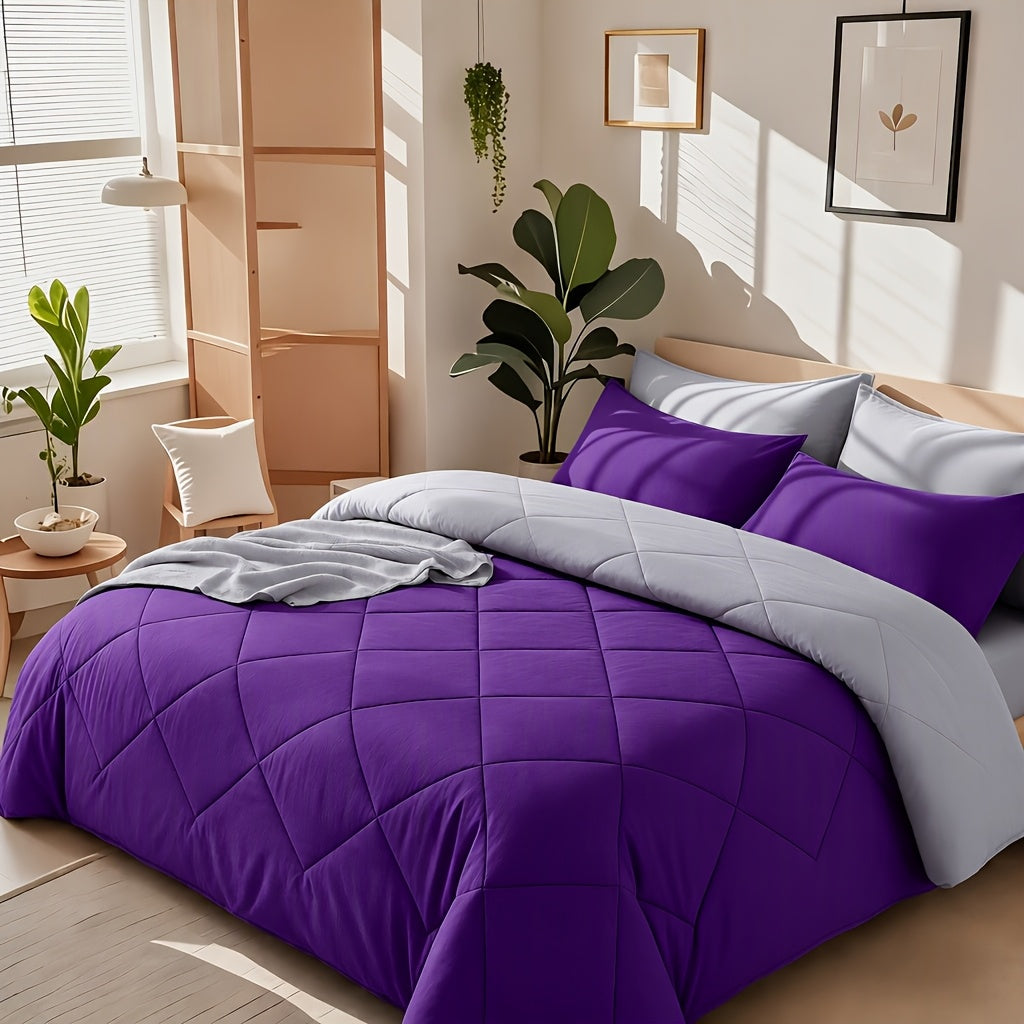 2/3pcs Solid Color Rhombus Grid Queen/King Size Bedding Set Soft, Comfortable, Fluffy Microfiber Filling Lightweight Breathable Fabric Easy Care All Season Use Includes Comforter Pillowcases Luxury Quality