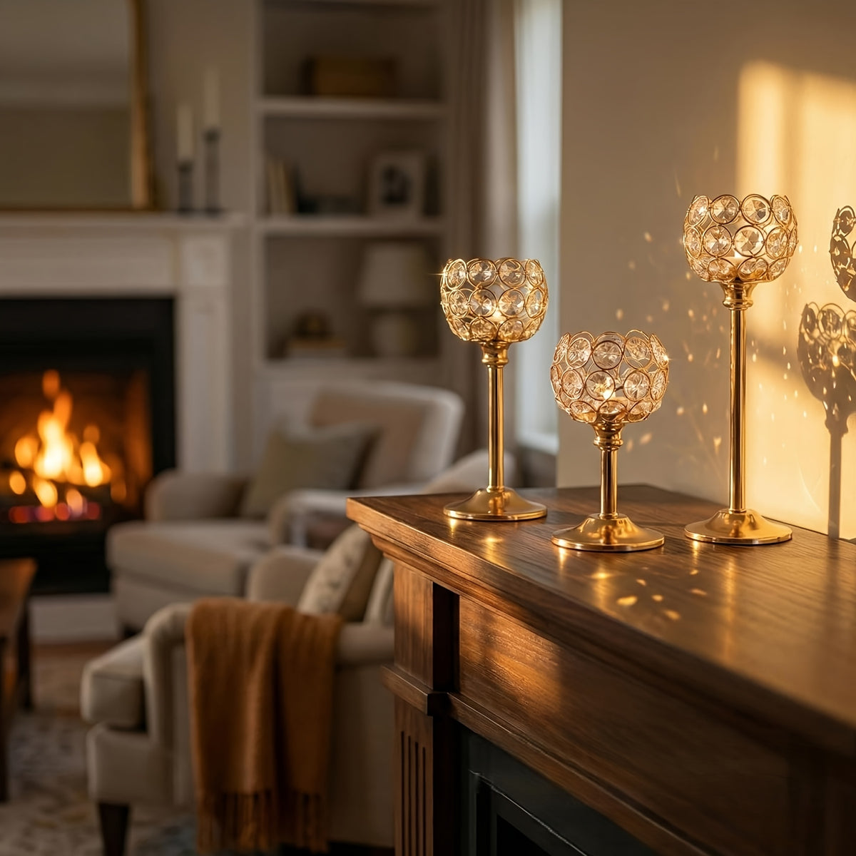 3pcs Crystal Candle Holder, Windproof Candle Holder, Christmas, Halloween Candlelight Dinner Photo Props, Wedding Anniversary Wedding Decoration, Home Hotel Decoration, Birthday Gift, Suitable for Table Center Decoration, Wedding, Catering