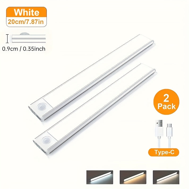 4/2/1pc LED Motion Sensor Under Cabinet Lights, 3 Color Temperatures Wireless USB Rechargeable Night Light, Indoor Closet Lights, Stick-On Anywhere Magnetic Under-Counter Light Fixtures For Kitchen Cabinet Wardrobe Cupboard Stairs.