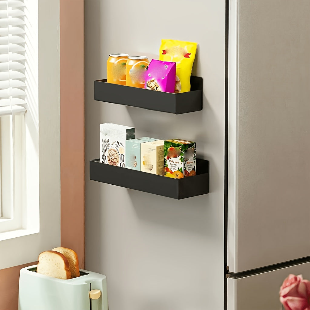 2/4 Movable Metal Refrigerator Magnetic Storage Rack, Multi-purpose Kitchen Bathroom Storage Box, Space-saving Multi-functional Organizer, Simple Appearance.