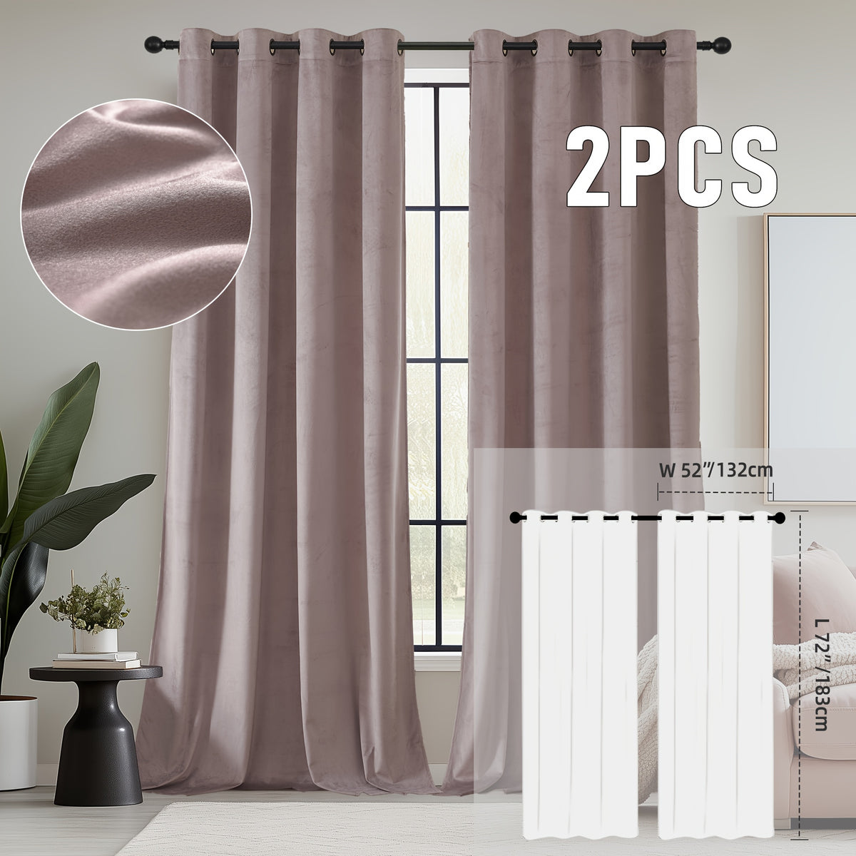 2pcs Velvet Room Darkening Curtains | Vintage Soundproof and Thermal Insulated, Elegant Soft Velvet Grommet Top Curtains for Living Room and Bedroom, Unlined, Solid Color, Fashionable Valentine'S Day Décor