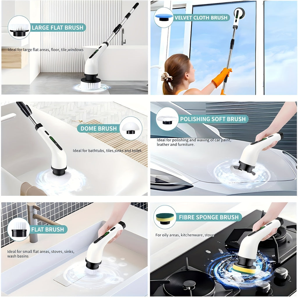 2026 Electric Rotating Cleaning Brush, USB Charging, Shower Brushes with 9 Brush Heads, Dual Speed Adjustment, Retractable Handle, Suitable for Bathtubs, Tiles, Floors, Cars, Christmas Gifts, Cleaning Tools, Household Essentials, Household Cleaners