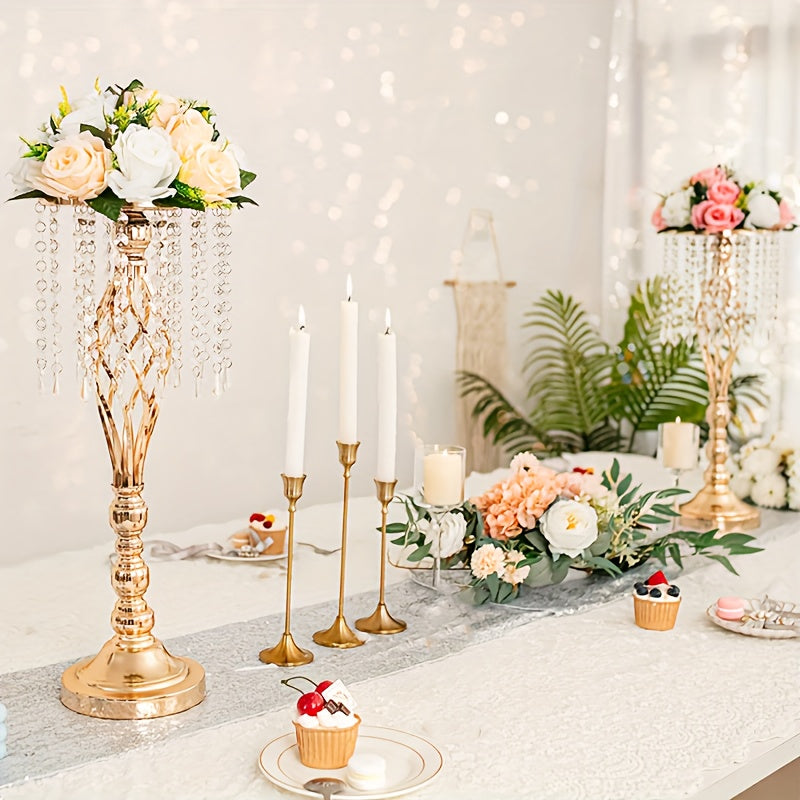 2pcs Metal Flower Vases Crystal Flower Stand Wedding Centerpieces for Tables Party Dinner Event Restaurant Hotel Decoration, New Year Decoration