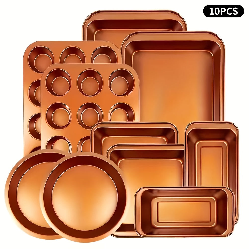 5/6/10pcs Non-Stick Bakeware Set, Baking Pan Set with Rack, Round Cake Pan, Square Cake Pan, Bread Pan, Muffin Pan, and Roasting Pan, Storage Rack, Bakeware Set, Dishwasher Safe, Easy to Clean, Oven Safe
