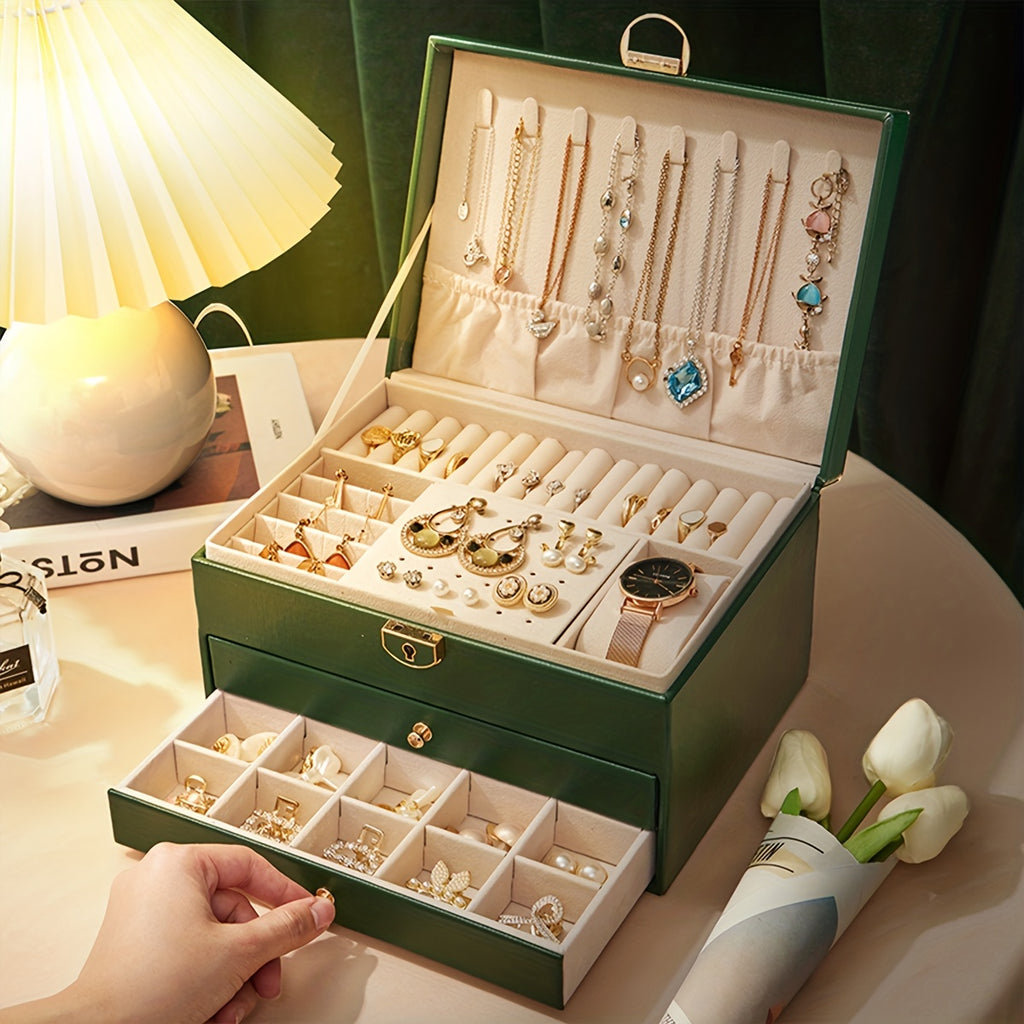 KYPHIREL - Premium Jewelry Storage Box for Necklaces, Earrings, Studs, Bracelets, Rings, and Exquisite Golden Jewelry - Large Capacity - Mother's Day Gift, Father's Day Gift, Teacher's Day Gift, Halloween, Thanksgiving, Christmas, Gift, Jewelry Boxes