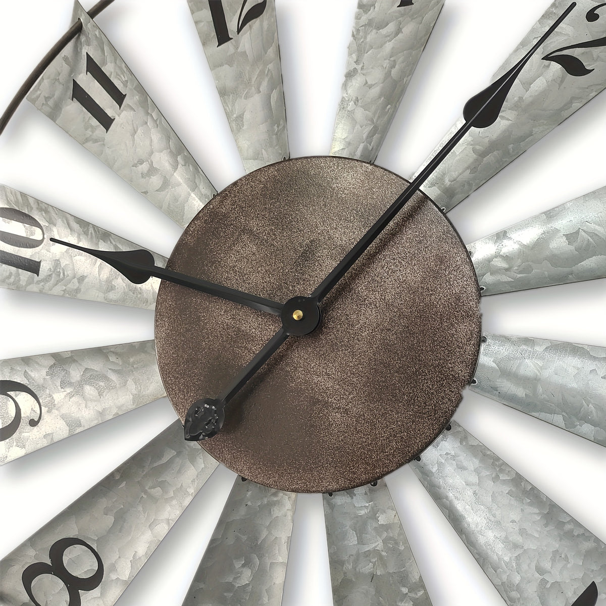 Windmill Wall Clock, 24 Inch Galvanized Metal Farmhouse Analog Clock with 3D Blade Design and Battery Operation for Living Room, Kitchen and Dining Room