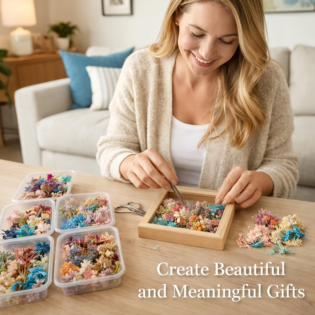 4 Boxes of Mixed Dried Flower Bouquet Sets - Decorative Materials with Dried Flowers And Leaves, Suitable for Resin Jewelry, Art Crafts, And Holiday Decorations (Includes a Greeting Card)