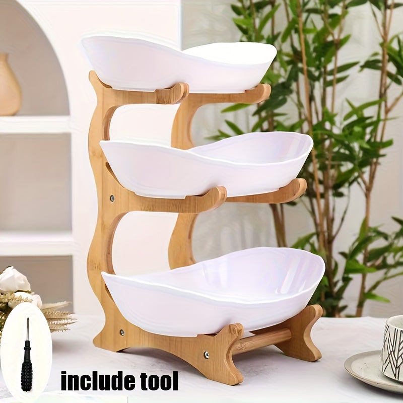 2/3-Tier Creative Plastic Fruit Plate | Elegant Wooden Design Suitable for Family Snacks And Bread Plastic Trays in The Living Room, Space-Saving Design, Easy to Assemble, Birthday Gift