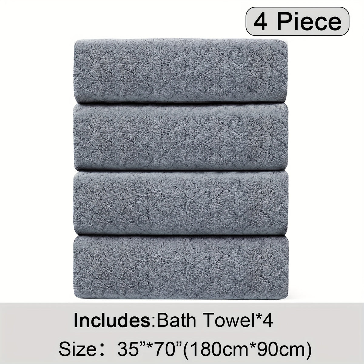 4pcs Oversized Bath Towel Set in Sleek Blue - Ultra Soft, Highly Absorbent, Quick-Dry Microfiber with Diamond Pattern - Includes 4 Bath Towels, and Matching Beach Chair Cover - Ideal for for Bathroom Hotels Gym, Valentine's Day Gift, Wash Cloths