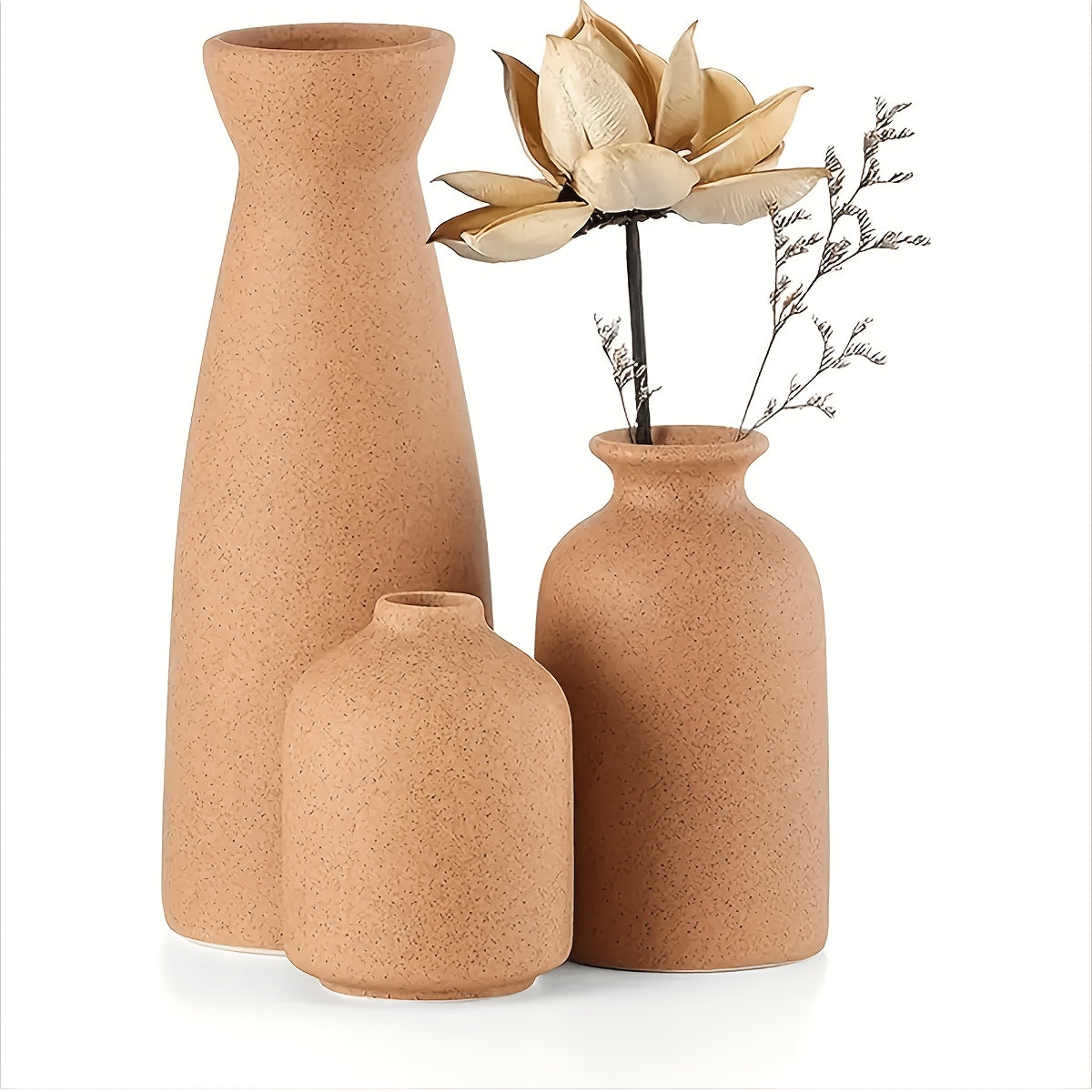 3pcs Boho/Bohemian Ceramic Vase Set - Matte Nordic Minimalist Modern Geometric & Floral Designs for Elegant Home Decor | Perfect for Living Rooms, Entryways, Bookshelves, TV Consoles, Bathroom Vanity | Holiday Birthday Gifts Vases Home Decor