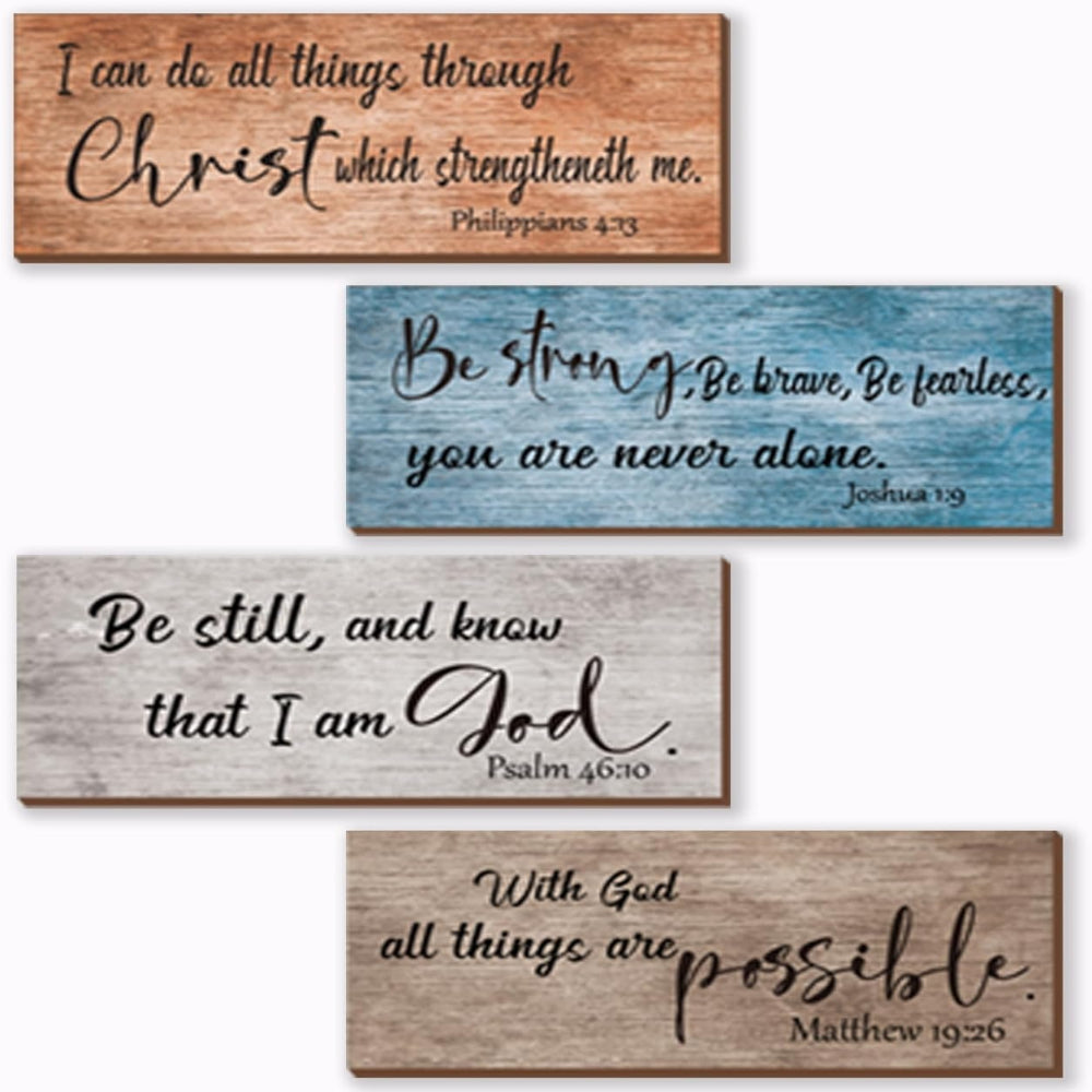 4pcs Bible Verses Wall Decor Rustic Wooden Christian Signs Farmhouse Religious Decor for Home Motivational Prayer Wall Art for Living Room Office Bedroom Bathroom(Farmhouse)
