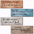 Bible Verse Wall Decor Set of 4, Rustic Wooden Christian Signs in 10 x 4 Inch Farmhouse Style for Living Room, Bedroom and Home Office Prayer Spaces