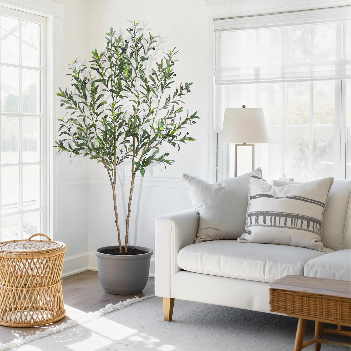 6ft Artificial Olive Tree Thicken Trunk Indoor Tall Faux Plants Fake Tree for Home Living Room Kitchen Decor House Spring Summer Decoration