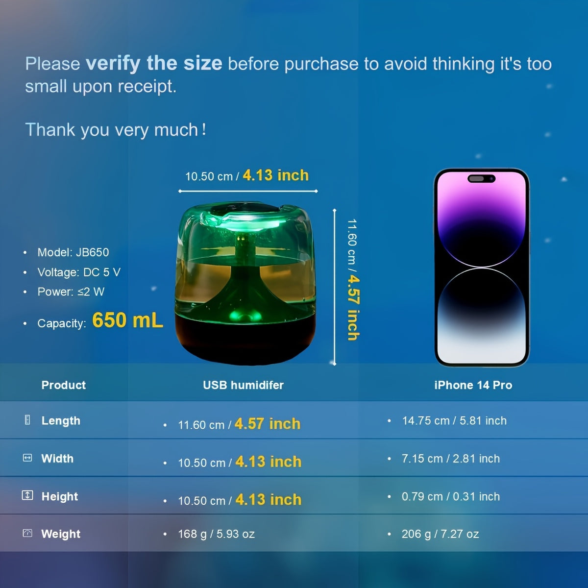 Quiet USB-Powered Humidifier Suitable for Home with 7-Color Night, Operation, Low Noise (26dB), Visible Water Level Indicator & 24 Runtime - ABS Cool Mist Diffuser for Bedroom,, Office, Perfect Gift for &