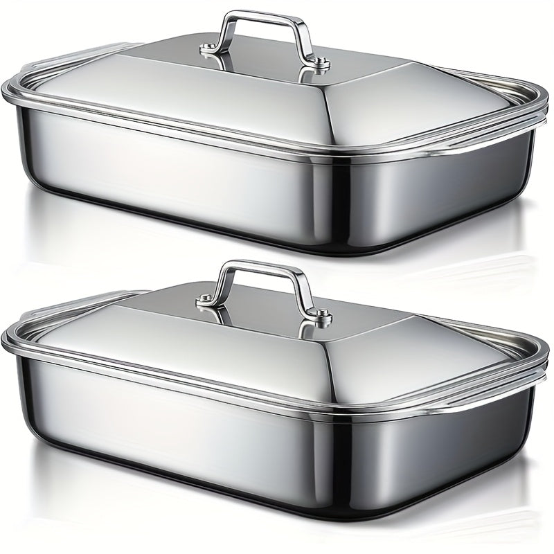 2/4/6/8pcs Extra Large Heavy Duty Stainless Steel Baking Pans with Lids - Non-Stick, Thick Rectangular Oven Trays for Desserts, Bread, And Seafood - Perfect for Bbqs, Buffet Serving Trays
