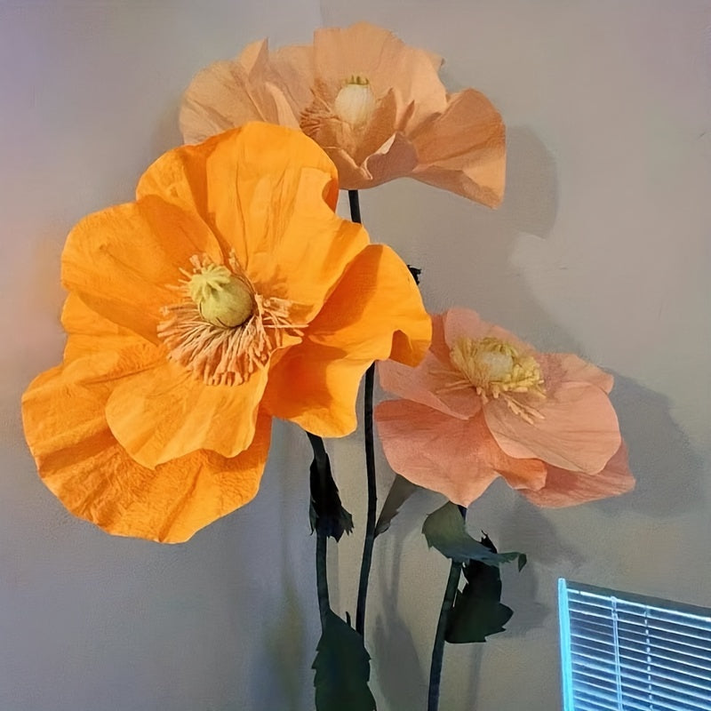 1pc, Super-large Poppy Artificial Flowers Fell To The Ground, Visited The Shopping Mall, Shop Window Decoration, Wedding Scene Decoration, Artificial Fake Flowers, Paper Flowers, Paper Art Flowers