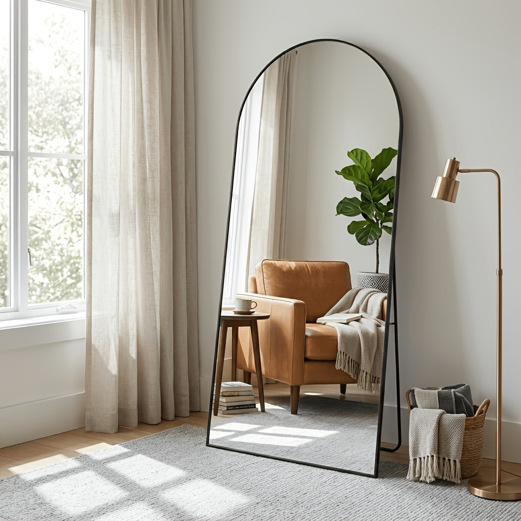 Full Length Floor Mirror, Shatterproof Tempered Glass & Metal Frame, Free Standing or Leaning Dressing Mirror, Circle Vanity Mirrors in Various Sizes Suitable for Home Decor, Bathroom Bedroom Living Room Entryway, Hanging or Leaning