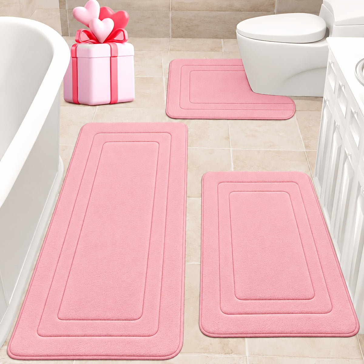 1/3pcs Memory Foam Bathroom Rug Set, Comfortable Standing Mat. Includes U-Shaped Toilet Bath Mat. Thickened. Ultra-Absorbent Soft Rug, Perfect for Bathrooms/Showers, Bathroom Accessories, Non-Slip Bathroom Mats, Room Mats, Outdoor Entryway Mats