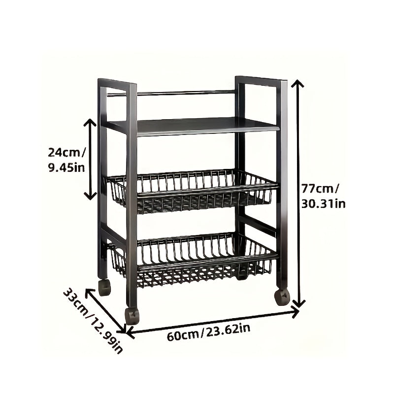 1pc Movable Storage Rack, Adjustable 4-storey Kitchen Shelf With 3 Wire Baskets, Kitchen Organizer And Storage, Metal Shelf Rack With Wheels, Suitable For Garage, Pantry, Bathroom, Closet, Warm House Gift, New Home, Standing Shelf