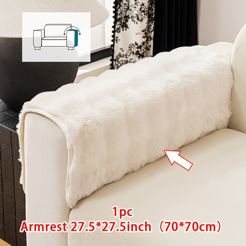1pc Faux Rabbit Plush Sofa Cover, Winter Warm Thickened Plush Soft Sofa Cover, Pet Favorite, Dog Friendly Sofa Cover, Cushion Protection Cover, Anti Slip Sofa Furniture Protection Cover, Bedroom, Office, And Living Room Decoration Local Warehouse