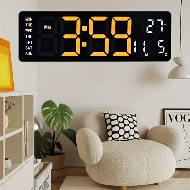1pc 16inch Smart Digital Wall Clock - Large Color LED Display, Auto 10-Level Brightness, 12/ 24H Time, Temperature/ Humidity Monitor, Dual Alarm with Snooze, USB Powered, Perfect for Living Room/ Office/ Bedroom(Includes Remote Control)