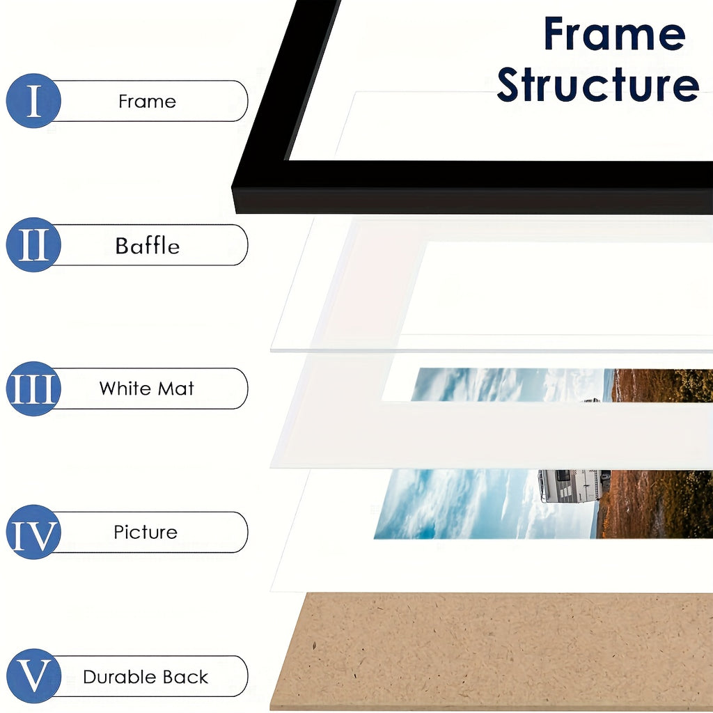 3pcs Classic Black Picture Frame Set - Heavy-Duty Plastic Frames with Vertical/Horizontal Hanging, 8x10, 11x14, 12x16 Inch - for Living Room, Bedroom, Office - Modern Minimalist Wall Decor Gallery Frames for Photos, Posters, Art Prints - Easy Mounting Har