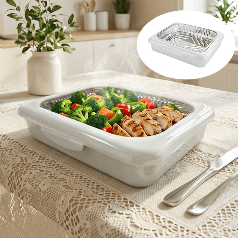 Set of 3 Elegant Pans 2 IN 1 Reusable Plastic Food Storage Boxes with 2 Complimentary Foil Trays for Outdoor Gatherings, Celebrations, Christmas, And Thanksgiving Presents
