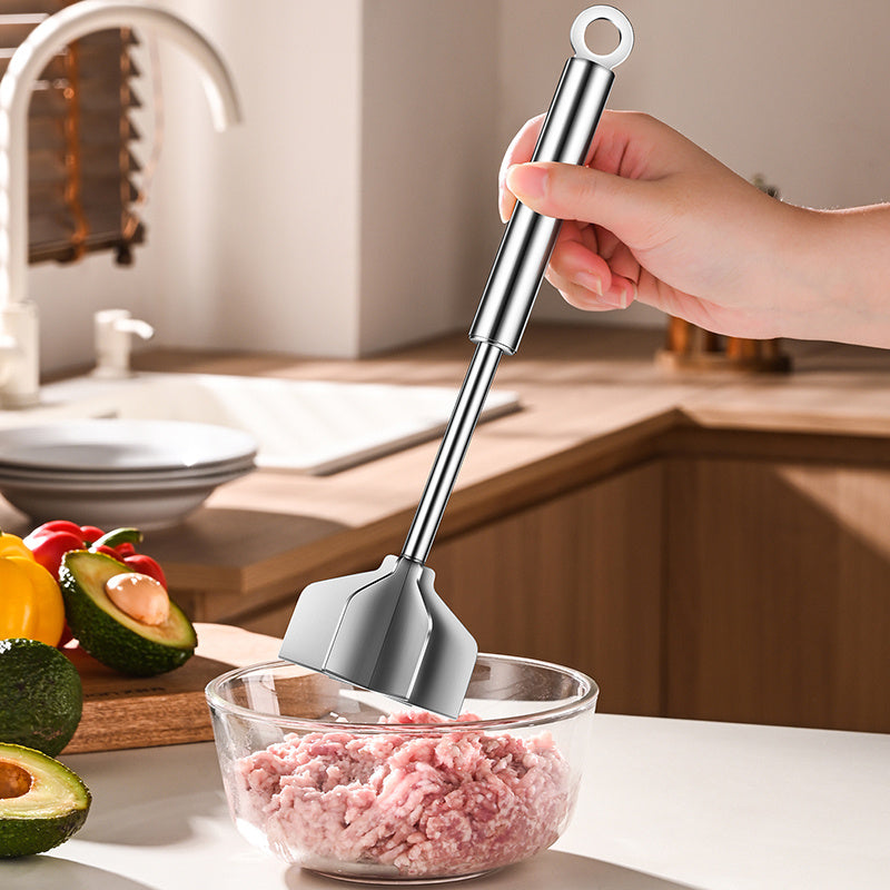 [Stainless Steel Meat Chopper] Meat Chopper 304 Stainless Steel Meat Chopper - With 6 Curved Blades, Heat Resistant Burger Meat Grinder, Non-Stick Mixing Chopper, Ground Beef Mashers, Potato Mashers Tools, Heavy Duty Food Grade Mixer Utensil for Home Meal