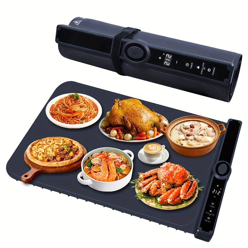 Food Warming Pad, Made Of Silicone, with 3 Temperature Levels And 6-hour Timing Function, Electric Heating Pad with Full Surface Rapid Heating Function, Foldable Food Warming Tray for Buffet Party Kitchen Countertop