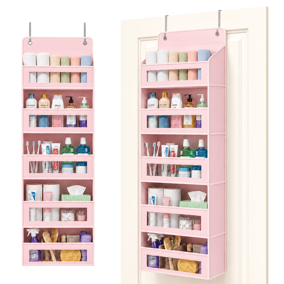 [5-Tier Storage Box] Door Storage Box, Hanging Door Storage Box with 5 Large Capacity Pockets | Anti-tilt 44 Pound Load Back Of Door Storage Box for Bedroom, Bathroom, Pantry, Room Storage And Collection Use Over The Door Pantry Organizer