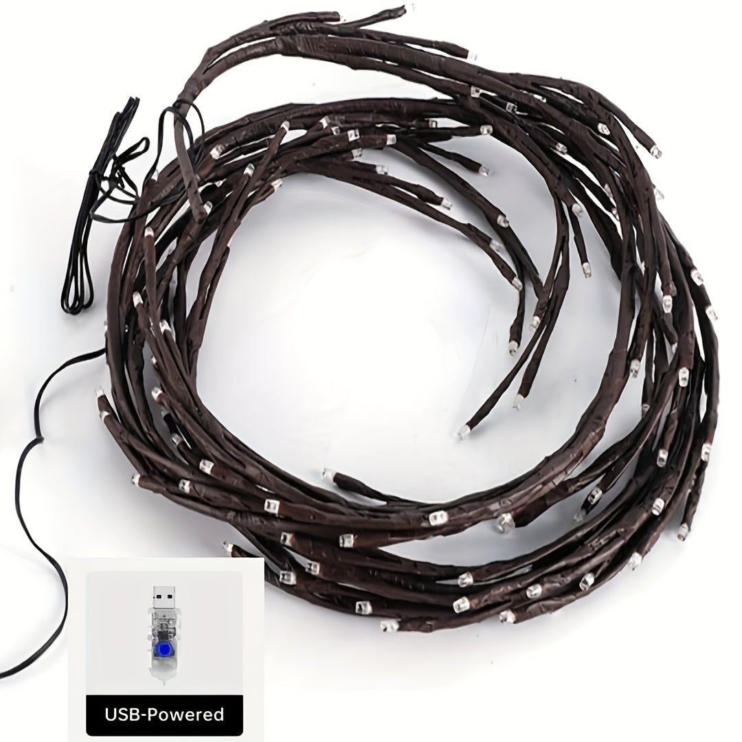 96 LED Brown Vine Fairy Lights - 6ft Flexible Bendable Artificial Willow Branches with 8 Modes, USB Powered Remote Control for Indoor Home Decor, Weddings, Christmas, Valentine's, Thanksgiving & Holiday Party Decorations, Remote Controlled Fairy Lights, W