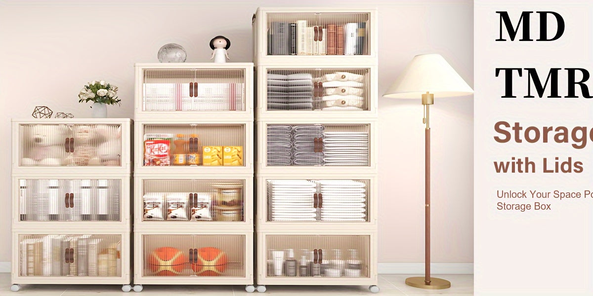 (19.29inch/29.53inch) White Foldable Storage Cabinet with Lid And Stackable Wheels - Clothes And Bedding. Space-Saving Wardrobe for Snacks And - Durable Organizer, Perfect for Bedrooms And Game Rooms, 2/3/4/5 Packs, Etc