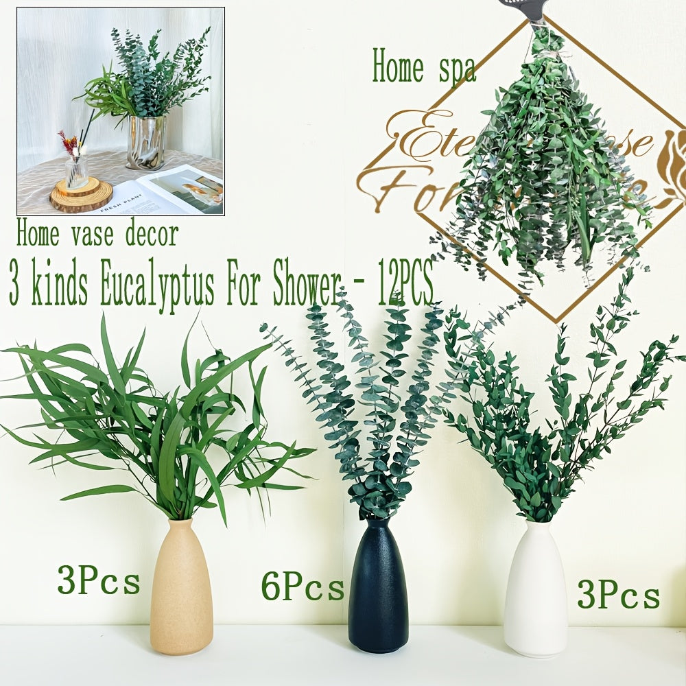 60+ Pcs Dried Preserved Eucalyptus Stems & Purple Lavender Flowers for Shower, 17'' Hanging Silver Dollar Eucalyptus Leaves Stems, Fragrance Home Bathroom Decor