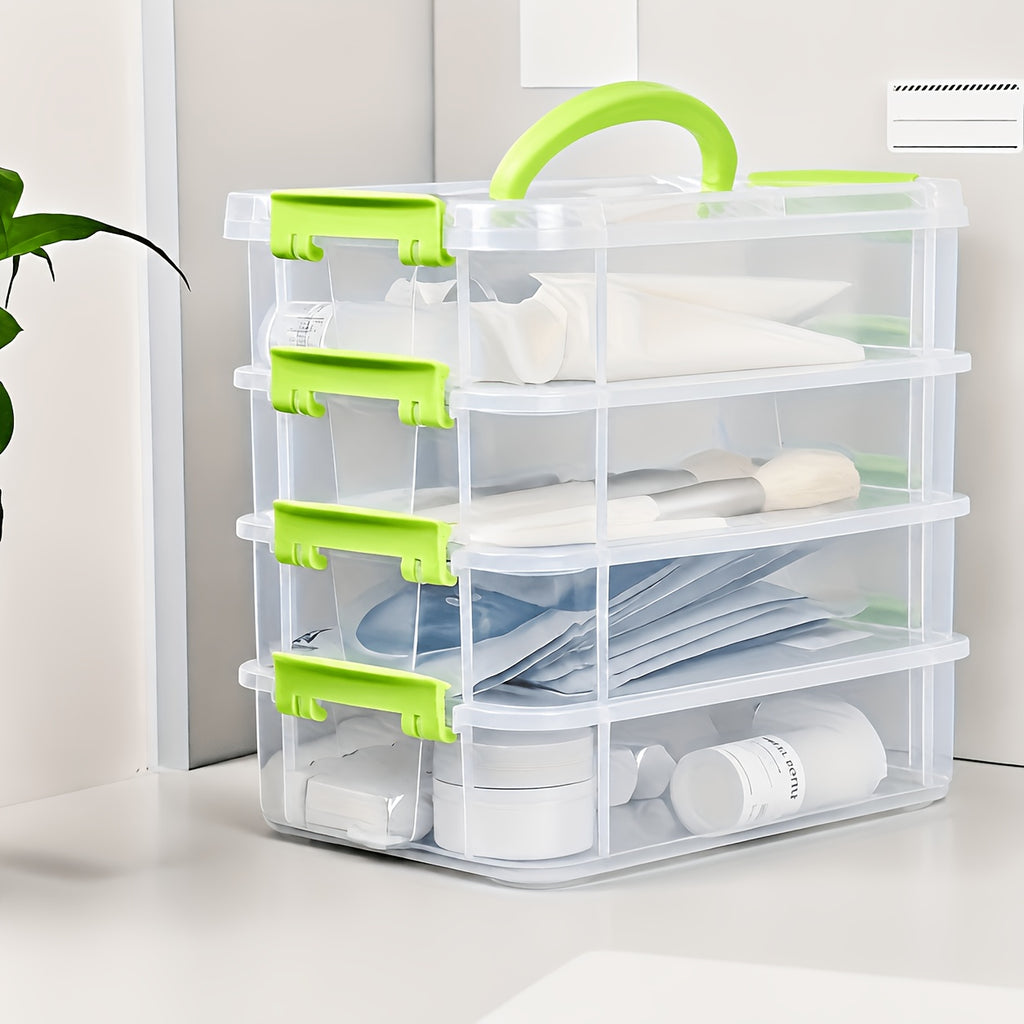 Stackable Large-Capacity Transparent Plastic Storage Box with Lid And Handle. Compartmentalized Drawer Design, Ideal for Hair Additions, Jewelry, And Stationery. Suitable for Home And Office Use, Easy for Neat Storage