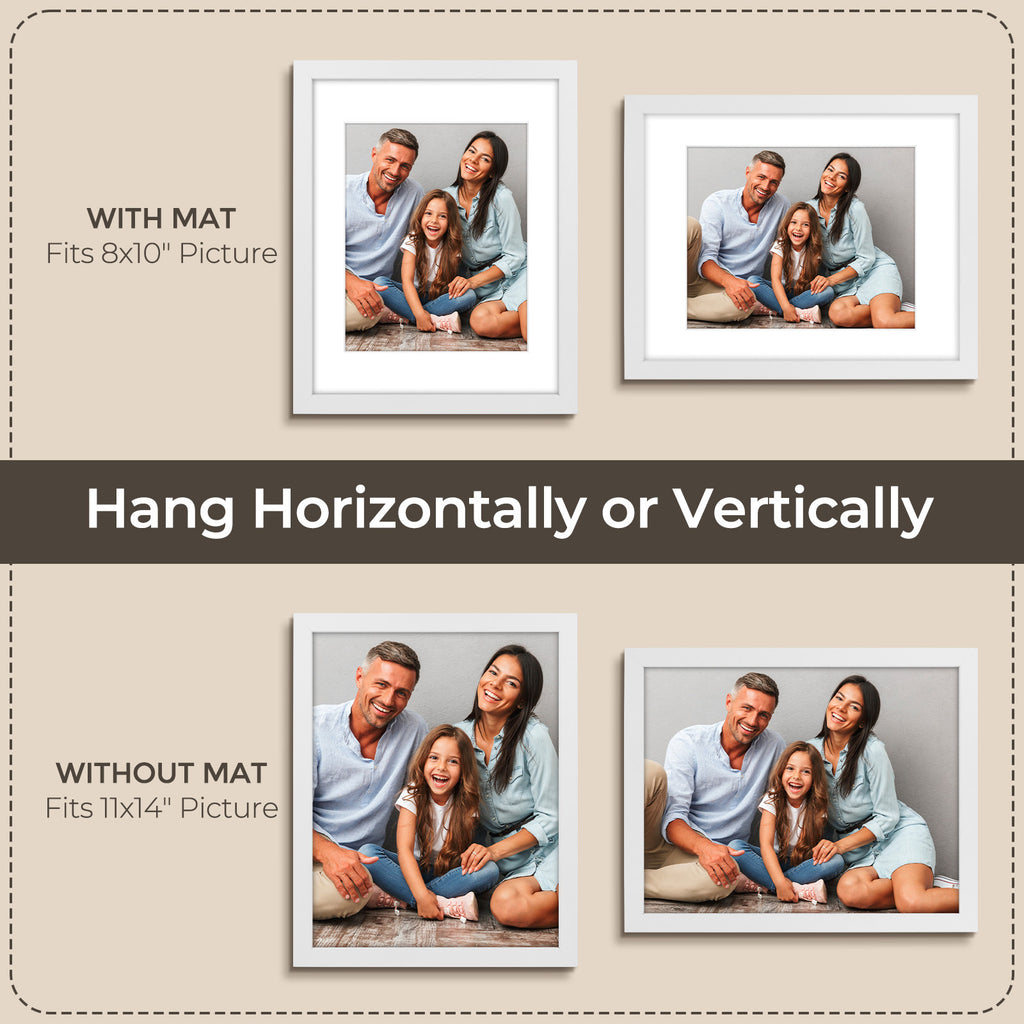 3 Pack 6x8/8x10/9x12/11x14/16x20 Picture Frames Set with Mat or without Mat, Engineered Wood Photo Frames with Plexiglass, for Wall or Tabletop Display - Gallery Wall Frames, Office Home Decor,Poster Frames